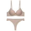 Seamless nude lingerie set with underwire bra and matching thong in smooth microfiber - 70B / Top And Bottom (Thong) / Nude