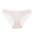 Elegante weiße Spitzenhöschen mit transparentem Netz und zarten Doppel-Taillenbändern - S / Weiß