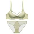 Elegantes hellgrünes nahtloses Dessous-Set mit glänzendem 3/4 Cup BH und Netzhöschen - 34/75D / Hellgrün
