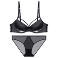 Sexy schwarzes nahtloses ultradünnes Lingerie-Set mit Bügel-BH und transparentem Slip - 34/75D / Schwarz