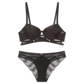 Sexy schwarzes nahtloses Push-up-BH-Set mit überkreuzten Bändern und goldener Schnalle - 75B / Schwarz