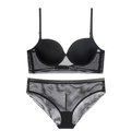 Seamless black lace lingerie set with U-shaped back and thin cups for a slimming effect - 70B / Top And Bottom / Black