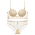 Conjunto de lencería nude sin costuras con detalles de malla y espalda en U minimalista - 70B / Juego / Color Piel