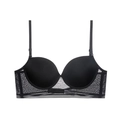 Conjunto de lencería negra sin costuras con copas suaves y detalles de malla - 70B / Tops / Negro
