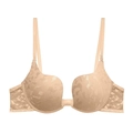 Women's deep U-plunge push-up lace bra in champagne beige with leopard pattern - 70A / Nude