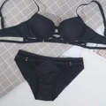 Sexy black lingerie set with golden hardware and sheer mesh patchwork details - 75B / Black
