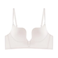 Sujetador sin costuras beige con tirantes ajustables y escote en V profundo sexy - 70A / Blanco