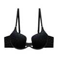 Elegant black plunge lace bra with deep U-shape design and adjustable thin straps - 70A / Black