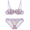 Lavender French eyelash lace lingerie set with underwire bra and matching panties - 70A / Purple Jewelry Set