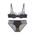 Completo intimo in pizzo grigio scuro con ricamo floreale e dettagli lilla - 70A / Nero