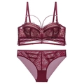 Spitzenunterwäsche-Set in Weinrot mit Push-up-BH und passendem Riemchen-Slip - 75B / Burgunderrot