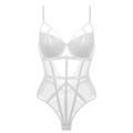 White mesh bodysuit with push-up cups and geometric strap design for women - 70B / White