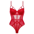 Elegant red lace mesh bodysuit with underwire cups and adjustable straps for women - 70B / Red