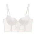 Dettaglio di un reggiseno a corsetto bianco con design a mezza coppa, mesh e spalline regolabili - S / Top Bianco