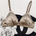 Champagne gold satin wireless triangle bralette with adjustable thin shoulder straps - S / Khaki