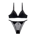 Set lingerie in velluto nero con bralette a triangolo e perizoma in stile francese - S / Nero