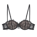 French style black eyelash lace bra with soft underwire and breathable mesh wings - 70A / Black Top