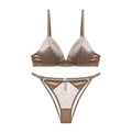 Set lingerie con bralette a triangolo e perizoma in velluto bronzo metallizzato - S / Cachi