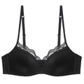 Eleganter schwarzer Satin-BH mit Spitzenbesatz und verstellbaren Trägern auf weiß - 70A / Schwarzes Oberteil