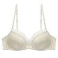 Crèmeweisser Satin-BH mit Spitzenbesatz, verstellbaren Trägern und kleiner Schleife - 70A / Aprikose Oberteil