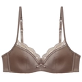 French style thin lace satin bra in coffee brown color with adjustable straps - 70A / Tops / Coffee
