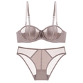 French seamless lace lingerie set in dusty pink satin with 1/2 cup bra and panties - 70B / Coffee/Mauve
