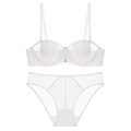 French style seamless white lingerie set with mesh details and underwired satin bra - 70B / Set / White