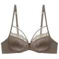 French lace front-closure bra in brown satin with stylish crisscross straps - Coffee Top