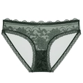 Elegant dark green lace panties with floral embroidery and breathable mesh details - S / Green