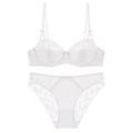Elegant white lace lingerie set with underwire bra and matching panties on white background - 70B / Bra & Panty Set / White