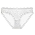 Elegant white floral lace underwear with breathable mesh and low waist seamless design - S / White