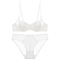 White sheer mesh lingerie set with vertical stripe texture and underwire support - 70A / White Zirconia Set