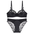 Elegant black lace lingerie set featuring a soft wire bra and matching floral panties - 70B / Bra & Panty Set / Black