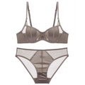French style thin lace lingerie set with front closure and beautiful racerback design - 70A / Coffee Set