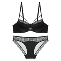 Sexy schwarzes Spitzen-Lingerie-Set mit Vorderverschluss-BH und passendem Slip - 70B / Schwarz