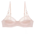 Detail of light pink floral lace and smooth silk fabric with adjustable shoulder straps - 70B / Bra Only / Nude