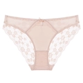 Elegant low-rise floral lace underwear for women with satin bow detail in apricot beige - S / Nude
