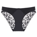 Elegant black lace low-waist panties for women with floral patterns and a cute bow tie - S / Black