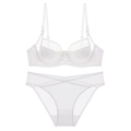 Set di lingerie in raso bianco e mesh con reggiseno con ferretto e slip incrociati - 70B / Set con Zirconia Bianca