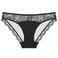 Elegant black lace panties with breathable mesh paneling and scalloped lace trim details - S / Black
