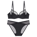 Sexy black mesh lingerie set with supportive underwire bra and matching panties for women - 70B / Black