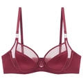 Elegante reggiseno bordeaux in mesh e raso con dettagli ad anello d'argento su sfondo bianco - 70B / Top Rosso Vino