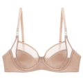 French style satin mesh lace bra for large breasts in nude color on white background - 70B / Nude