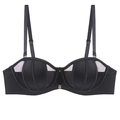 Sexy black push-up bra with satin finish and mesh panels featuring gold metal detail - 70B / Tops / Black