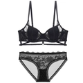French style black lace lingerie set with underwire bra and matching panties - 70A / Black
