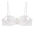 White mesh and satin balconette lingerie set with adjustable straps and silver metal hardware - 70B / Tops / White