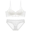 French white lace lingerie set with floral patterns and sheer mesh design - 70A / Underwear Set / White