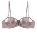 Grayish purple seamless bandeau bra set with vertical striped satin and mesh texture - 70B / Tops / Coffee