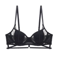 Sexy black french eyelash lace bra set with supportive underwire and strappy details - 70A / Top Only / Black