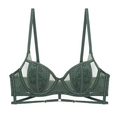 Dark green sheer floral lace bra with strappy details and soft underwire support - 70A / Top Only / Dark Green